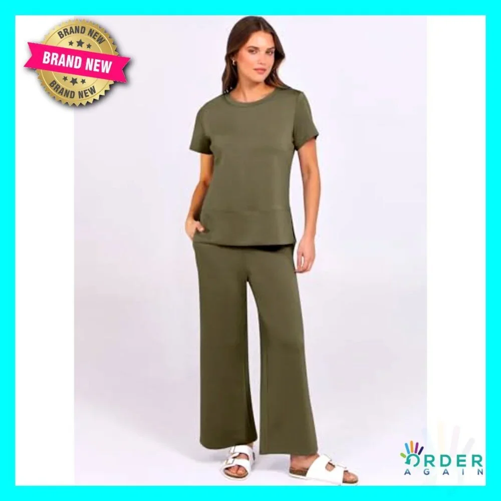 Two Piece Lounge Set Loose Fit Wide Leg Tracksuit Summer Travel Casual Outfit